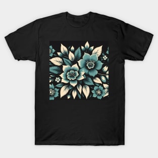 Teal Floral Motif T-Shirt